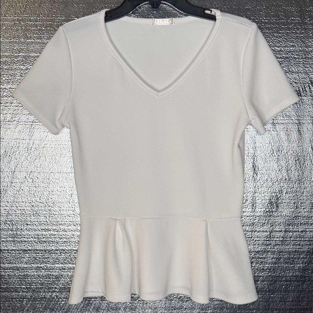 Chic White Short Sleeve Peplum Top